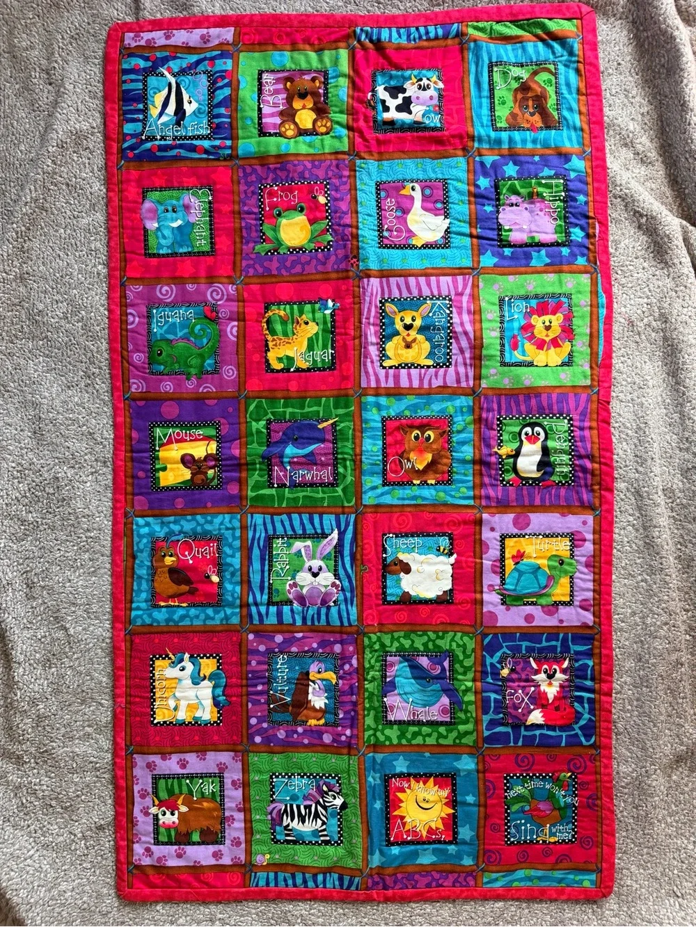 Colorful Animal Alphabet Baby Quilt